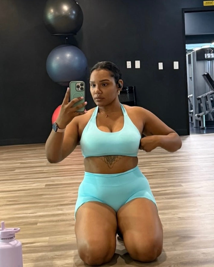 LuxeFit Sports Bra - Aqua Blue